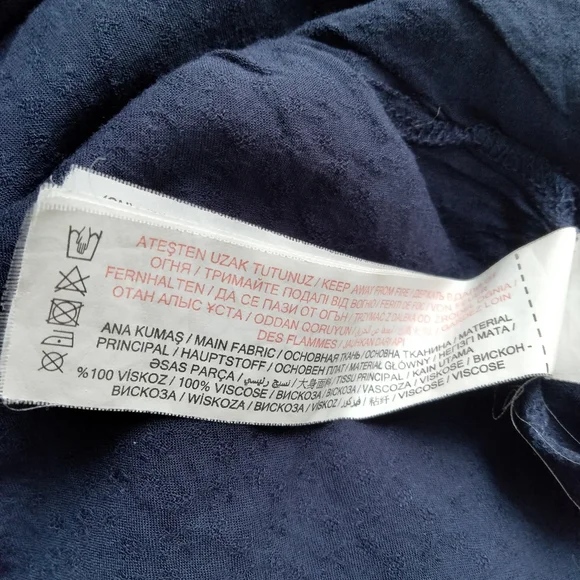 LC Waikiki Casual Embroidered Navy Boho Slit 3/4 Sleeves Blouse Women's Size M - Picture 11 of 15